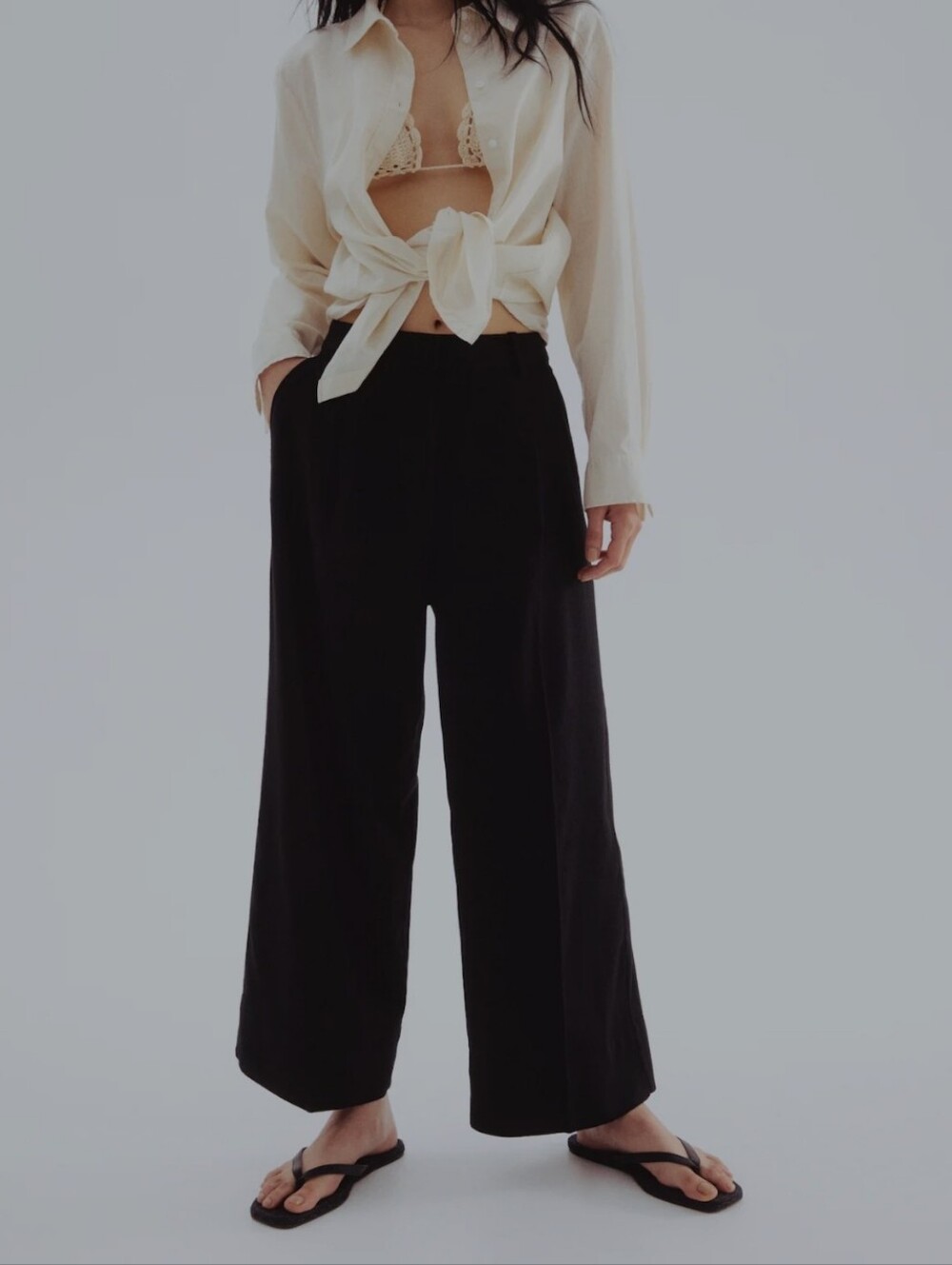 H&M White Wide Leg Linen Pants Size Small